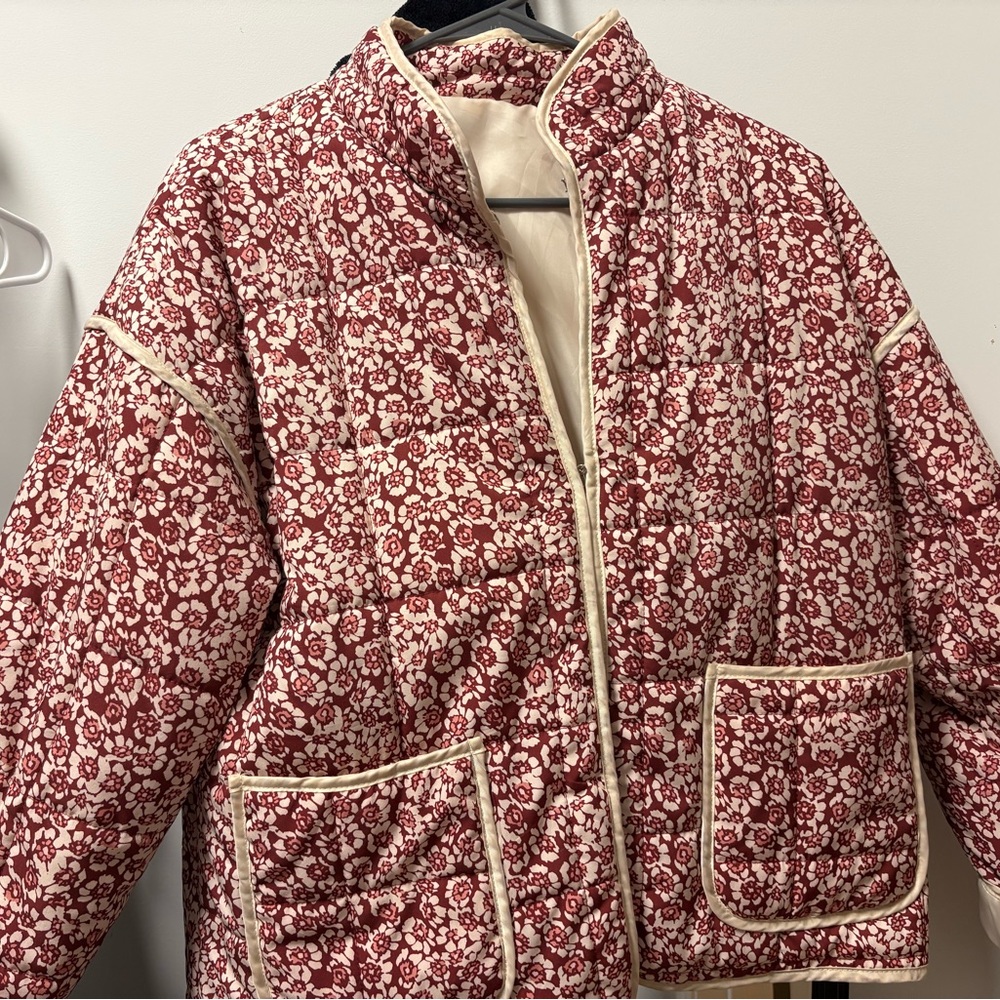 Floral Quilted Jacket - Red and Cream